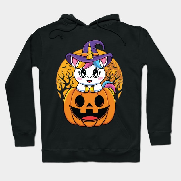 Cute Unicorn WItchy Jack O Lantern Pumpkin Halloween Hoodie by HCMGift